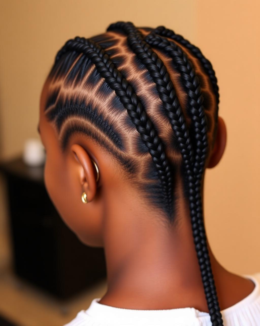 Placeholder photo of feed-in cornrows braided straight back with crisp parting